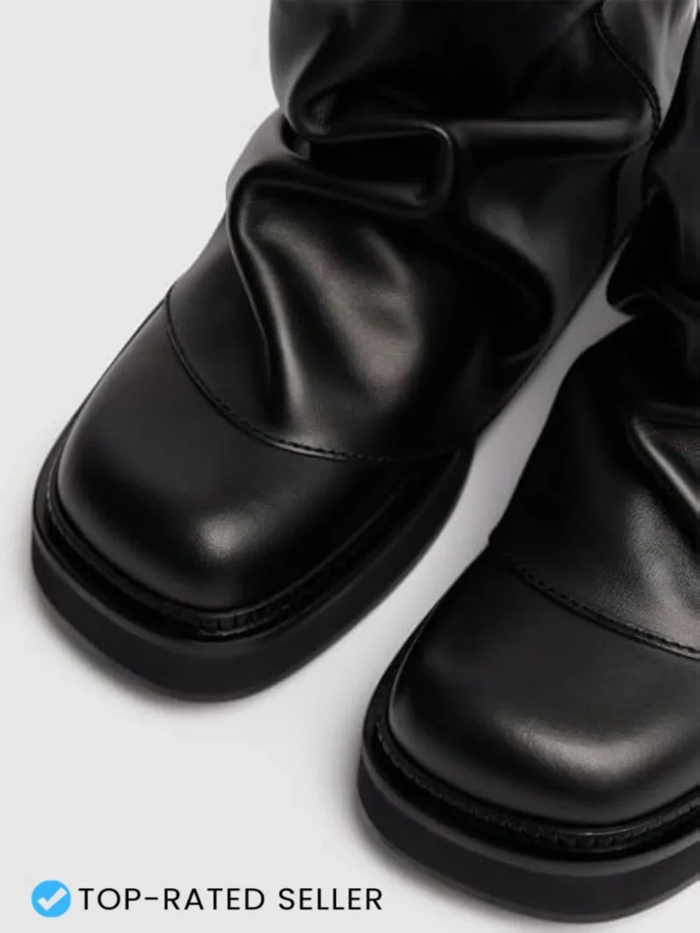 Slouchy Ankle Boots Pull On Chunky Low Heel Platform Leather